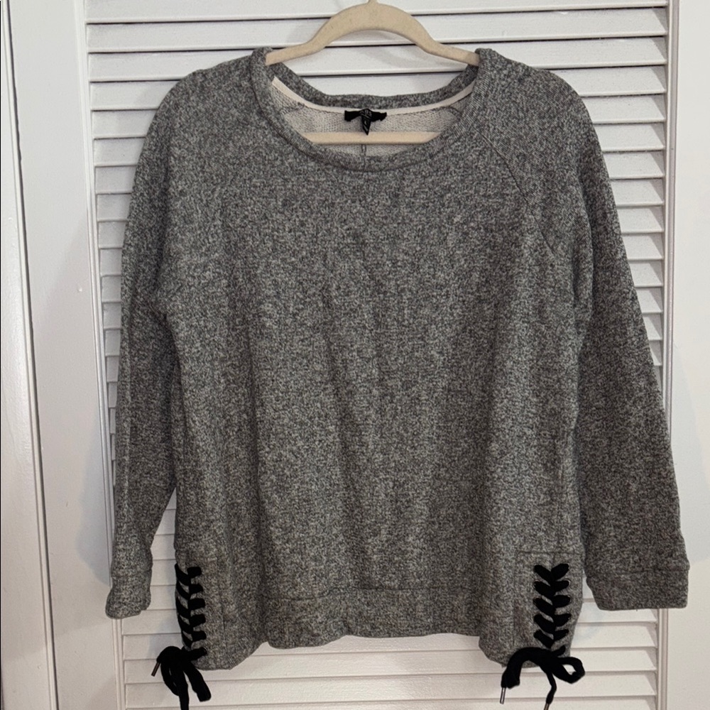 Gray Sweater with Black Lace-Up Detail